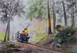 阿里山春曉_賴英澤 繪 Alishan Forest Railway in spring morning_painted by Lai Yint-Tse